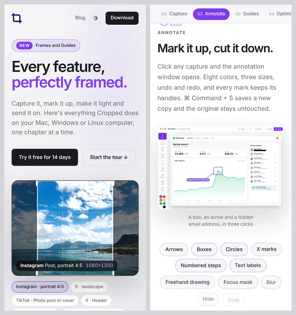 Two phone screenshots side by side on a light gray canvas, made with Arrange