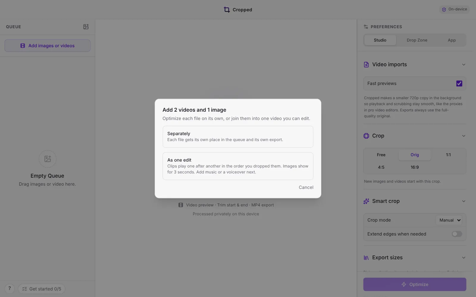 Choosing Separately or As one edit after dropping several files