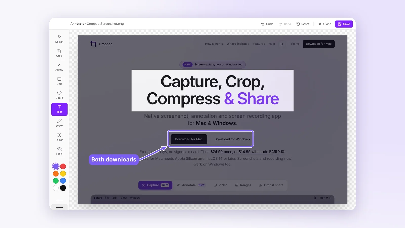 A screenshot in Cropped's Annotate window with an arrow, a box and a text label